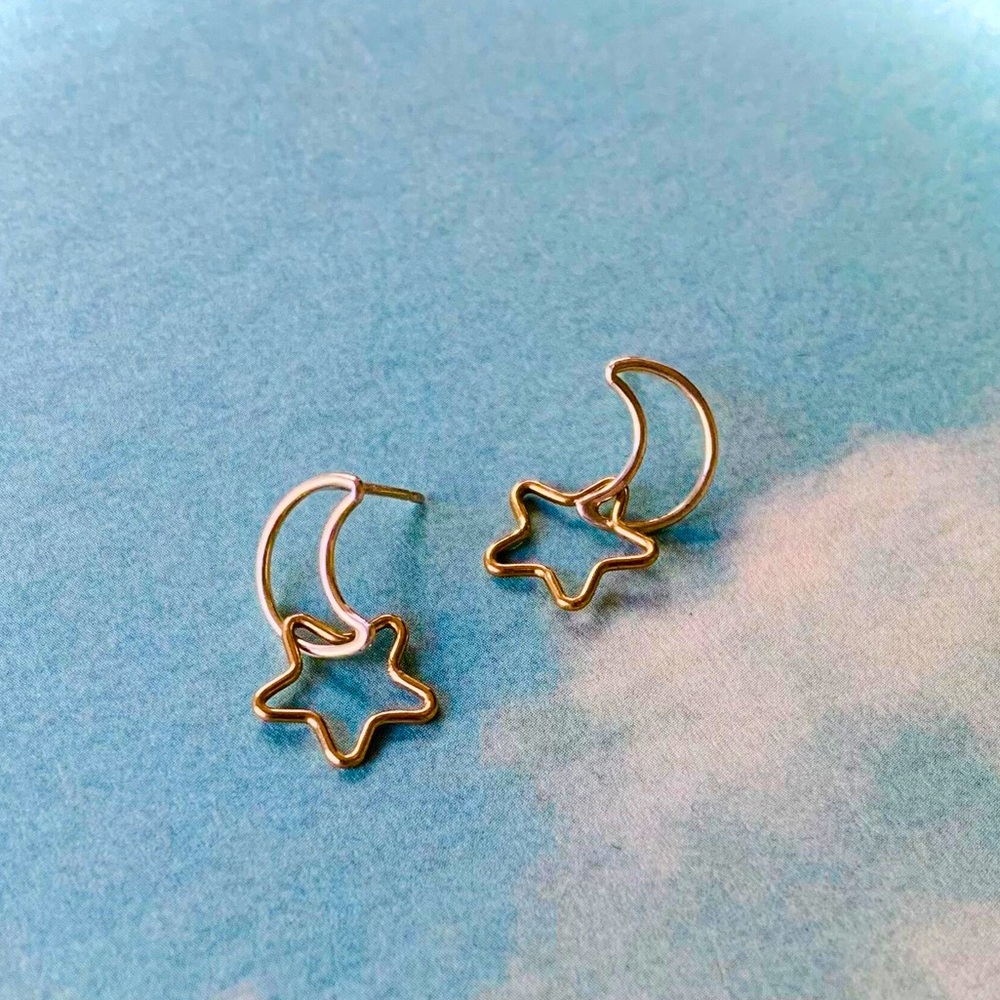 Gold Star and Moon Earrings